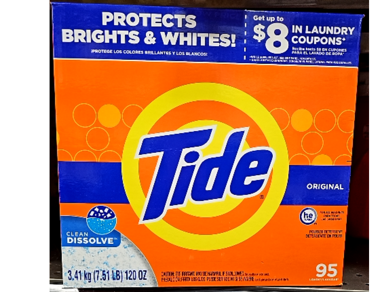Tide Powder Laundry Detergent, Original, 95 Loads, 120 oz/3.41 kg