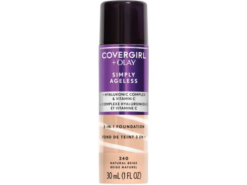 CoverGirl + Olay Simply Ageless 3-In-1 Liquid Foundation, 240 Natural Beige, 1 fl oz/30 mL