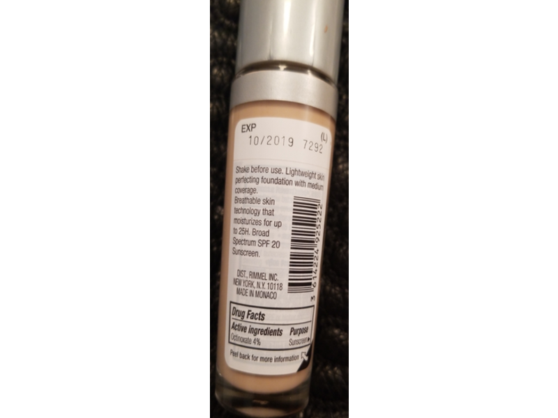 Rimmel Lasting Finish Breathable Foundation, Classic Ivory, 1 fl oz/30 mL