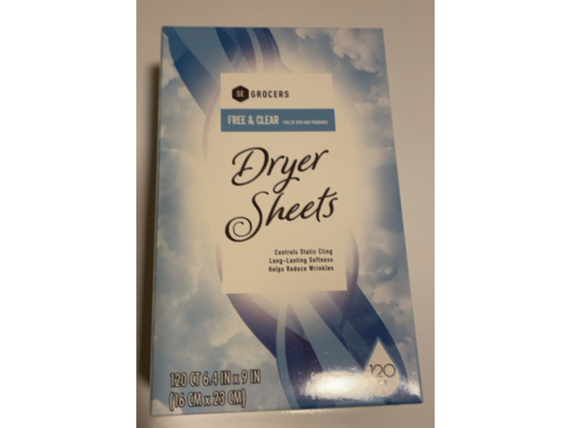SE Grocers Dryer Sheets, Free & Clear, 120 Count