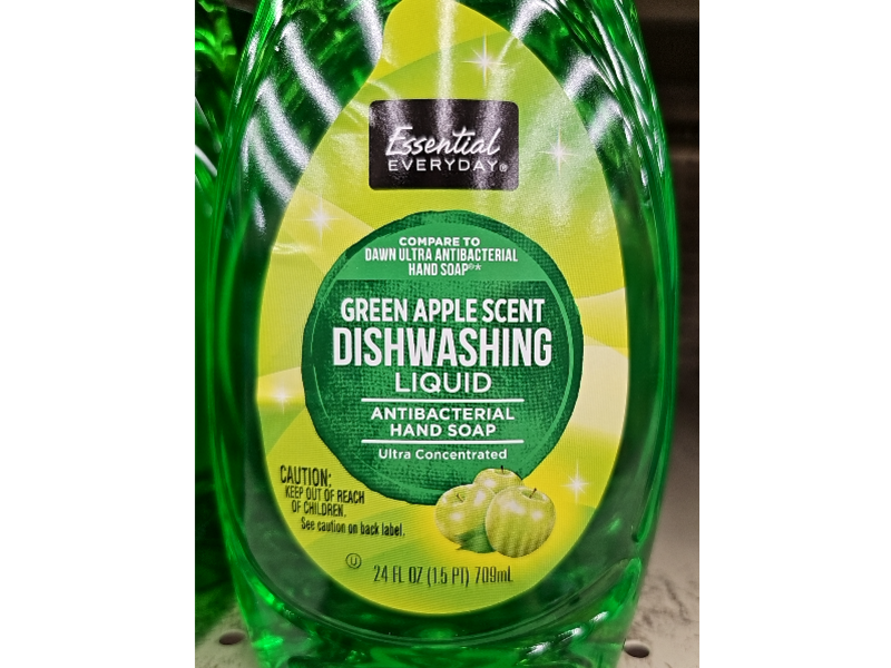 Essential Everyday Dishwashing Liquid Antibacterial Hand Soap, Green Apple, 24 fl oz/709 mL