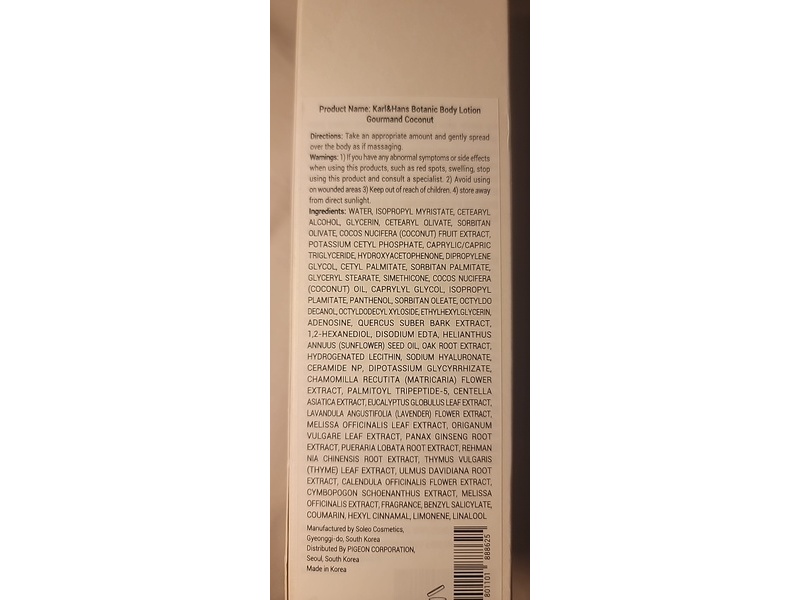 Karl&Hans Botanic Body Lotion, Gourmand Coconut, 13.2 fl oz/390 mL