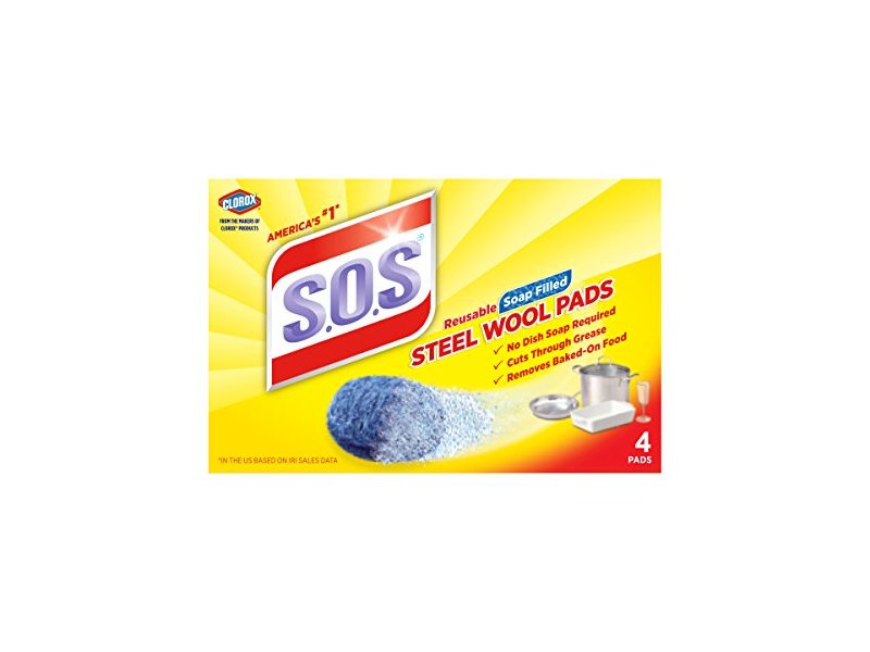 S.O.S Reusable Soap Filled Steel Wool Pads, 4 Count