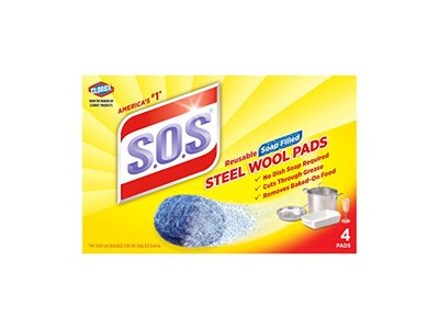 S.O.S Reusable Soap Filled Steel Wool Pads, 4 Count