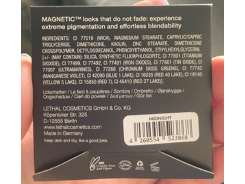 Lethal Cosmetics Magnetic Pressed Powder Shadow, Midnight, 0.056 oz/1.6 g