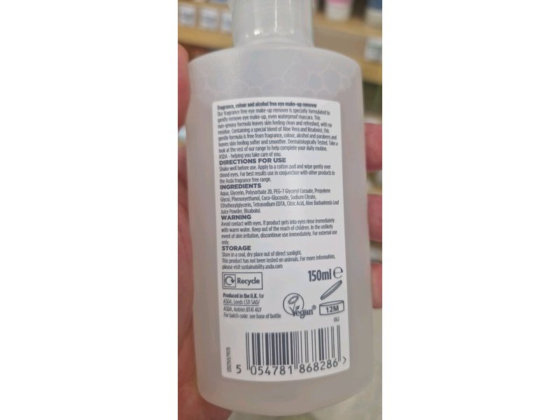 Asda Kind & Gentle Eye Make-Up Remover, 150 mL