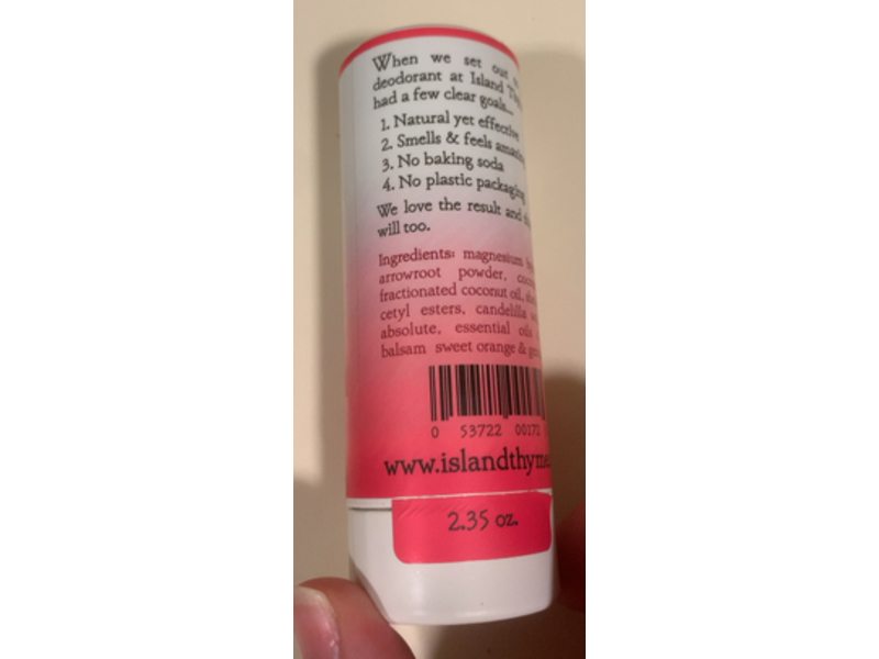 Island Thyme Natural Deodorant, Rose Vanilla, 2.35 oz