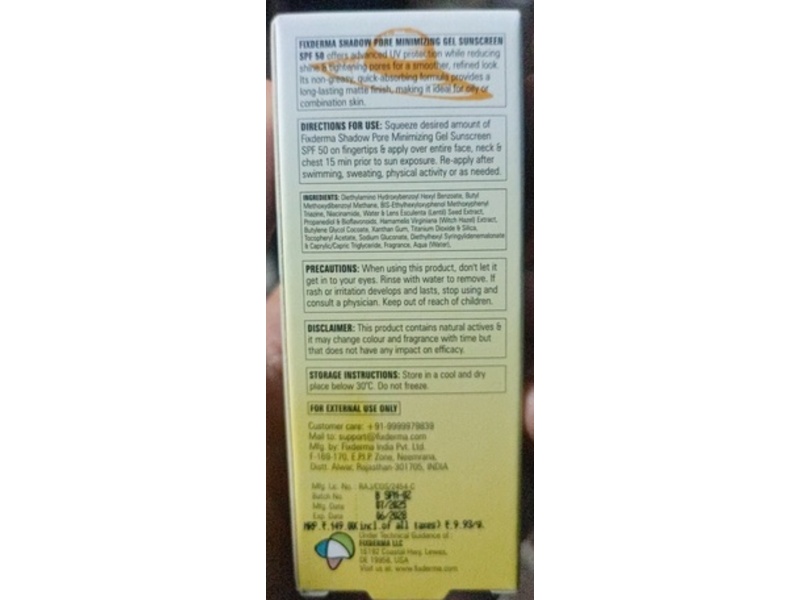 Fix Derma Shadow Pore Minimizing Gel Sunscreen, SPF 50 PA+++, 0.52 fl oz/15 g