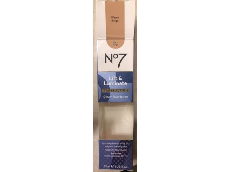 No7 Lift & Luminate Triple Action Serum Foundation, Warm Beige, SPF 15, 1 fl oz/30 mL