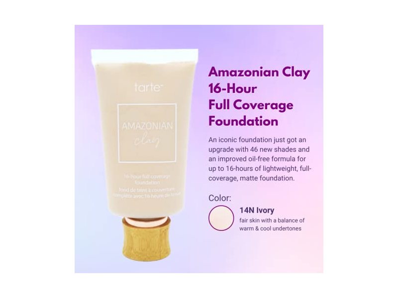 Tarte Amazonian Clay Foundation, 14 N Ivory, 1.7 fl oz/50 mL