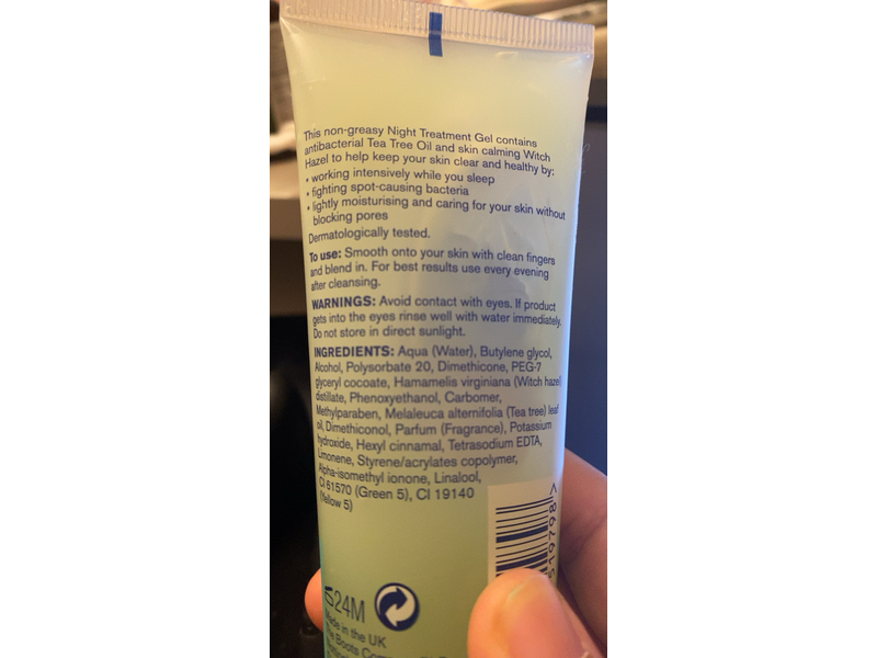 Boots Night Treatment Gel, Tea Tree & Witch Hazel, 2.5 fl oz/75 mL