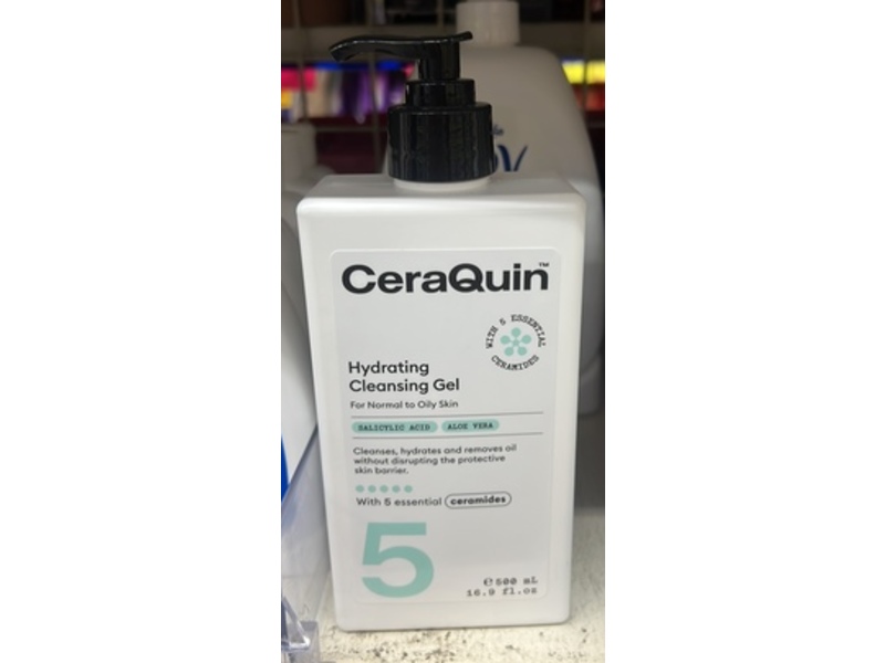 CeraQuin Hydrating Cleansing Gel, Salicylic Acid + Aloe Vera, 16.9 fl oz/500 mL