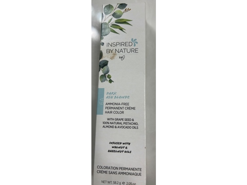 Ion Inspired By Nature Permanent Creme Hair Color, Dark Ash Blonde, Walnut & Hazelnut Oils, 2.05 oz/58.2 g