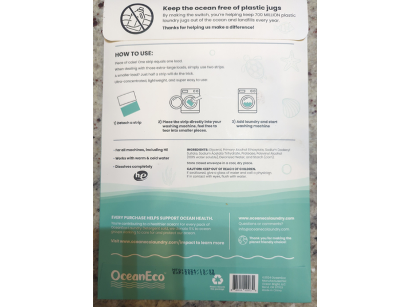 OceanEco Laundry Detergent Strips, 64 Loads, 64 Strips