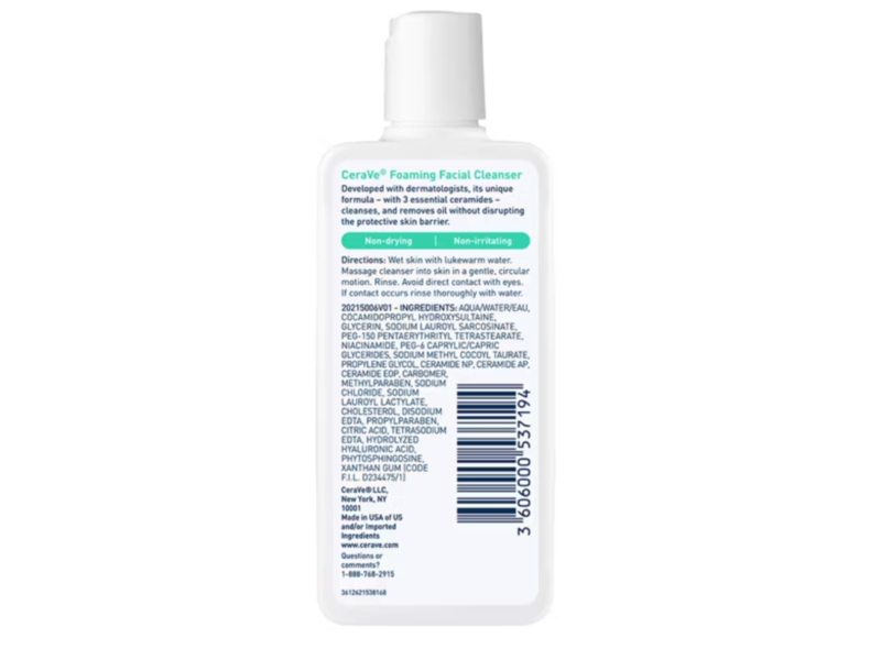 Cerave Foaming Facial Cleanser, Oil Control, 3 fl oz/88 mL