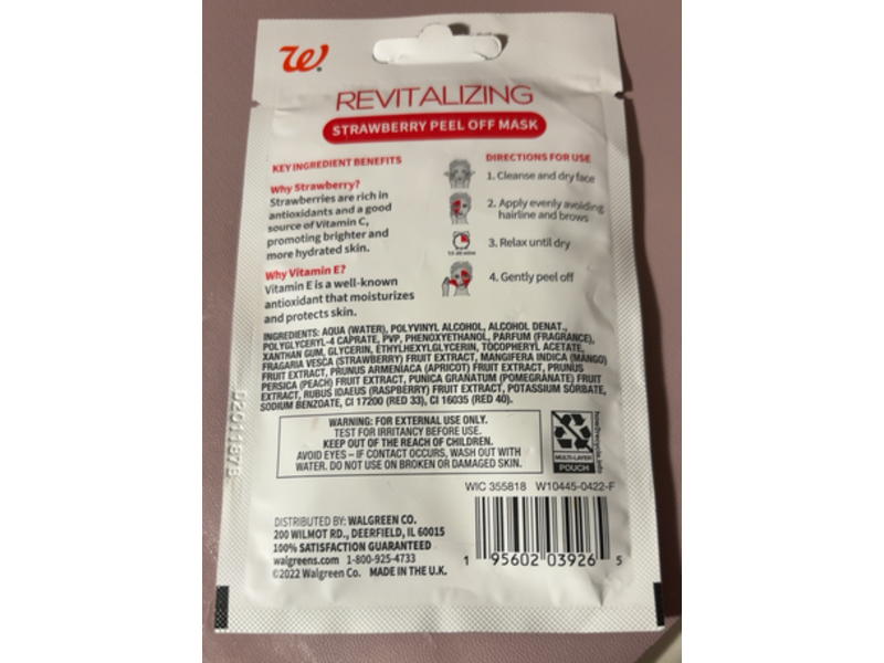 Walgreens Revitalizing Peel Off Mask, Strawberry, 0.5 fl oz/147 mL
