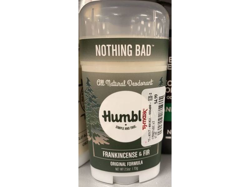 Humble Nothing Bad All Natural Deodorant, Frankincense & Fir, Original Formula, 2.5 oz/70 g