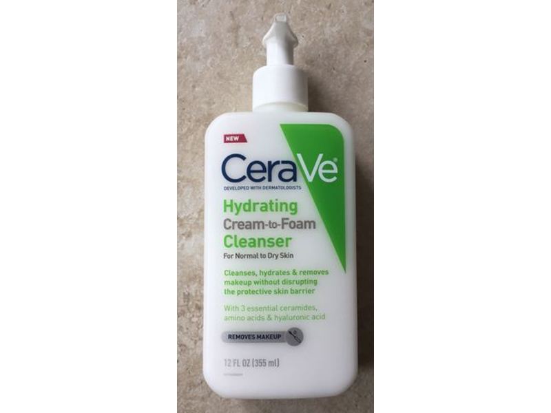 CeraVe Hydrating Cream-To-Foam Cleanser, Normal to Dry Skin, 12 fl oz/355 mL