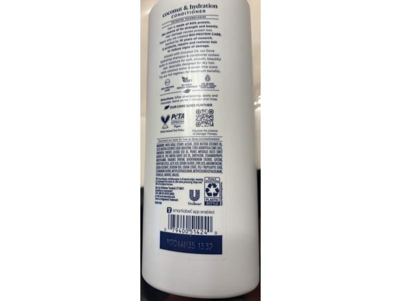 Dove Damage Therapy Conditioner, Coconut & Hydration, 18 fl oz/532 mL
