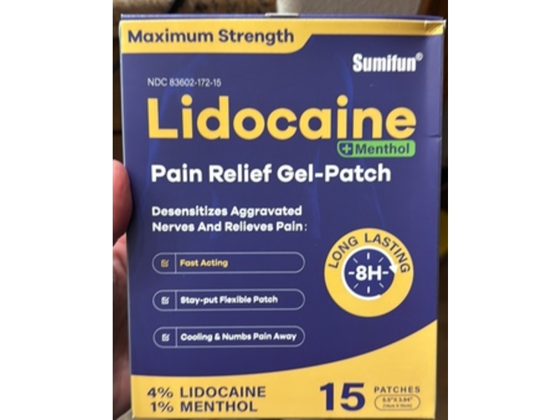 Sumifun Lidocaine Pain Relief Gel Patch, Menthol, 15 Count