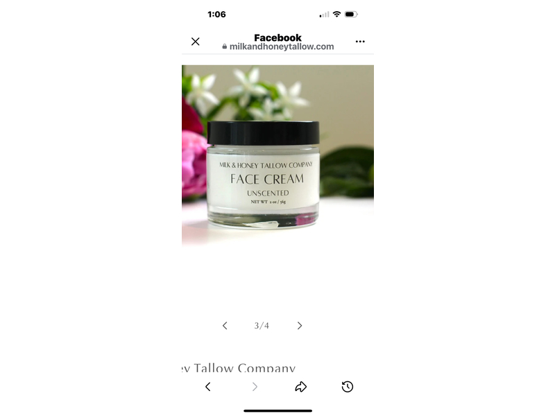 Milk & Honey Tallow Company Face Cream, Unscented, 2 oz/56 g