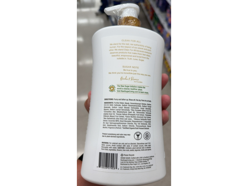 Raw Sugar Simple Body Wash, Cold Pressed, Pineapple + Maqui Berry + Coconut, 40 fl oz/1183 mL