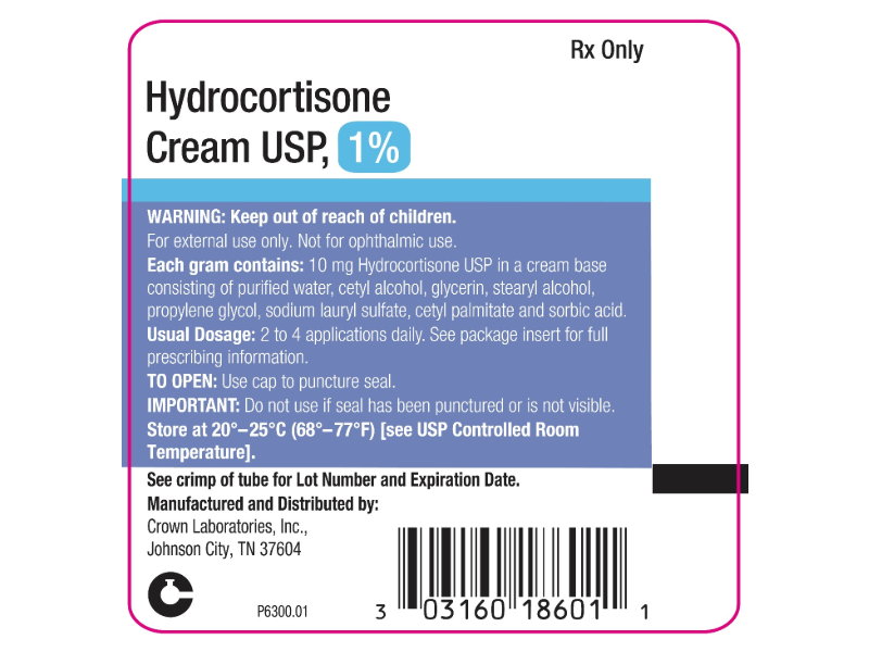 Hydrocortisone Cream USP, 1%, 454 g, Crown Laboratories (RX)