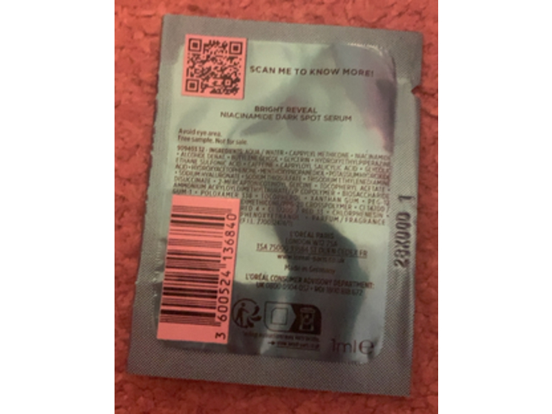 L'Oreal Bright Reveal Dark Spot Serum, Niacinamide, 1 mL