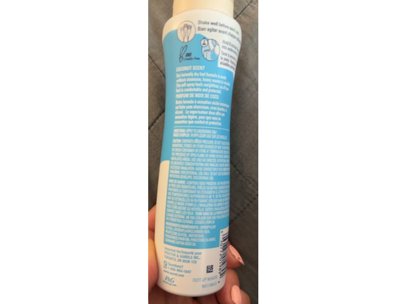 Secret Dry spray, Coconut + Hemp Seed Oil, 116 g