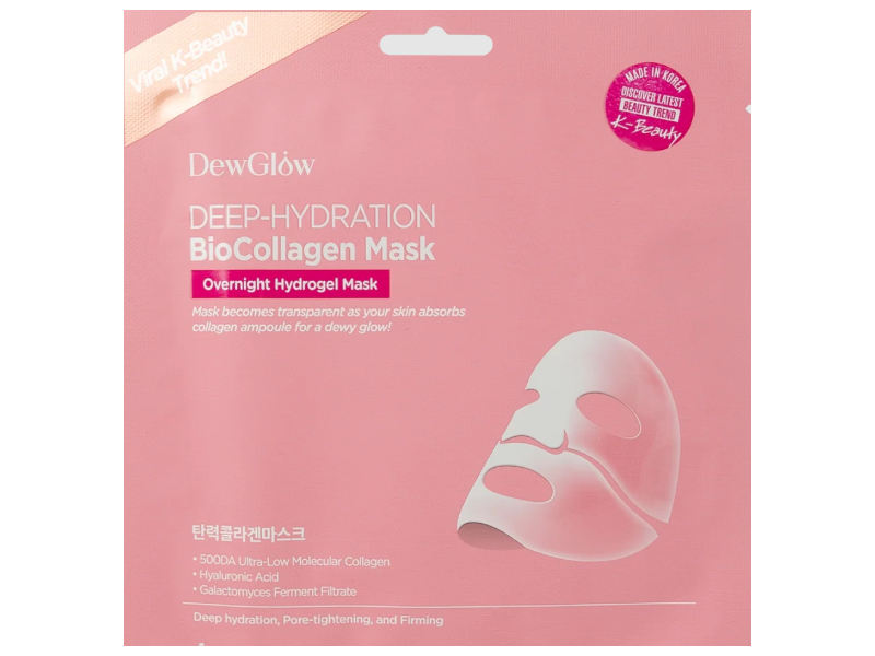 K-Beauty DewGlow Deep-Hydration BioCollagen Mask, 3 Count