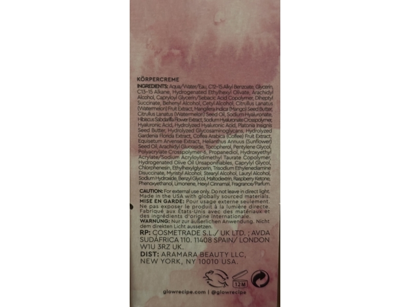 Glow Recipe Watermelon Glow Pink Dream Body Cream, 6.76 fl oz/200 mL