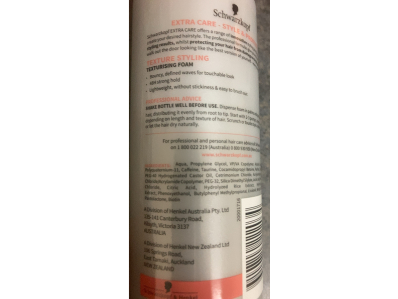 Schwarzkopf Extra Care Hair styling Texturising Foam, Strong Hold, 150 mL