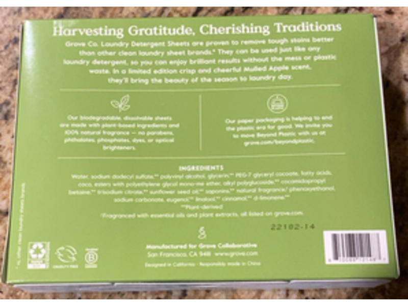 Grove Co. Power Clean Laundry Detergent Sheet, 32 Loads, 5.41 oz/153.6 g