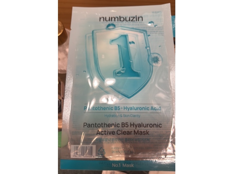 Numbuzin No.1 Pantothenic B5 Hyaluronic Active Clear Mask, 0.87 fl oz/26 mL