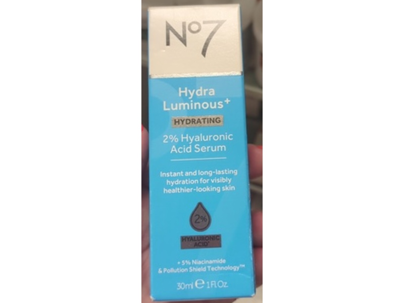 No7 Hydra Luminous Hydrating Serum, Hyaluronic Acid, 1 fl oz/30 mL