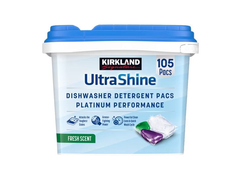 Kirkland Signature UltraShine Dishwasher Detergent Pacs, Fresh, 47.6 oz/1.35 Kg, 105 Count