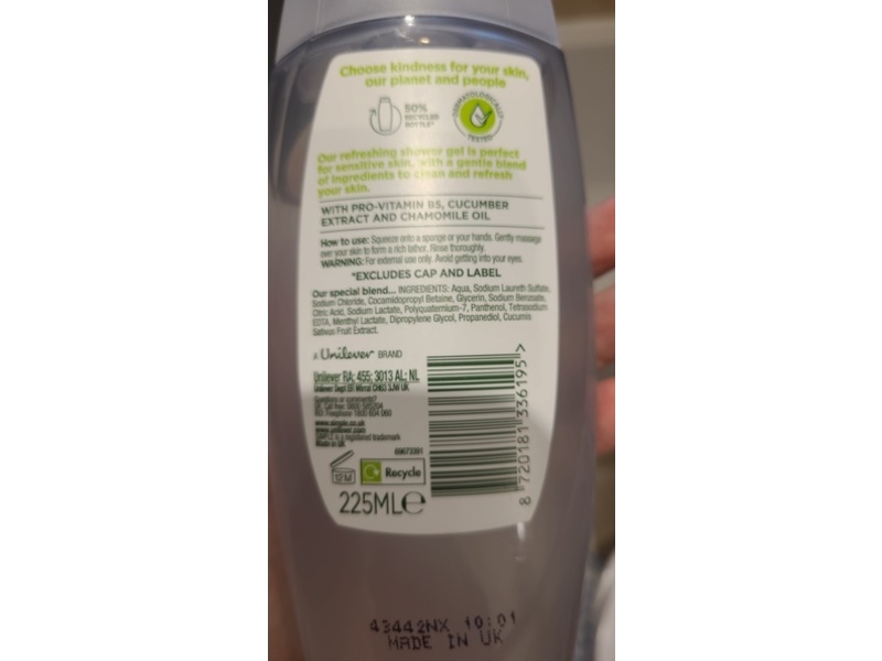 Simple Refreshing Shower Gel, Cucumber, 225 mL