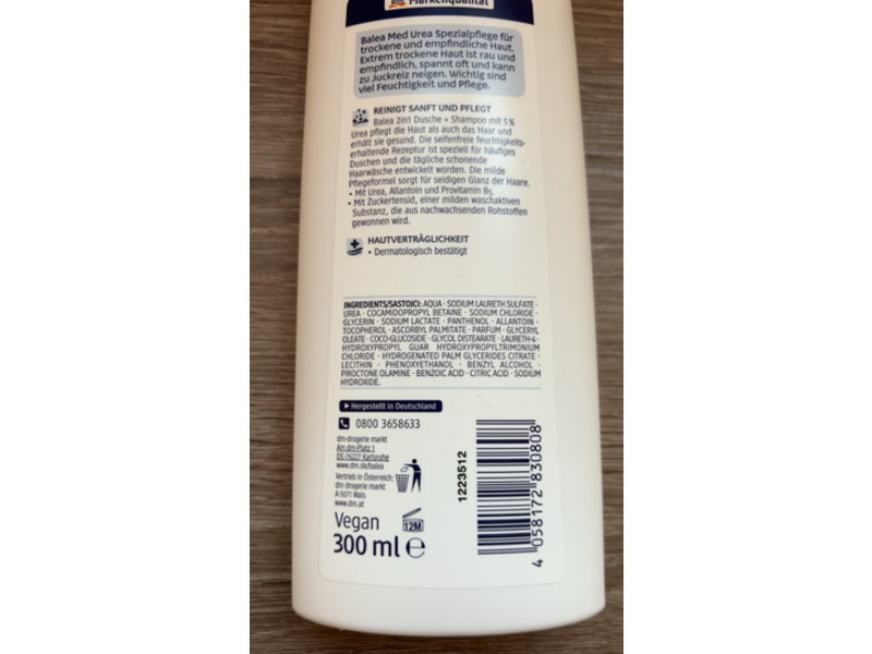 Balea Med 2 In 1 Shower Gel & Shampoo, Urea, 300 mL