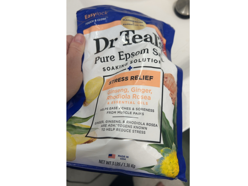 Dr Teal's Stress Relief Soaking Solution Pure Epsom Salt, Ginseng, Ginger & Rhodiola Rosea & Essential Oils, 1.36 kg