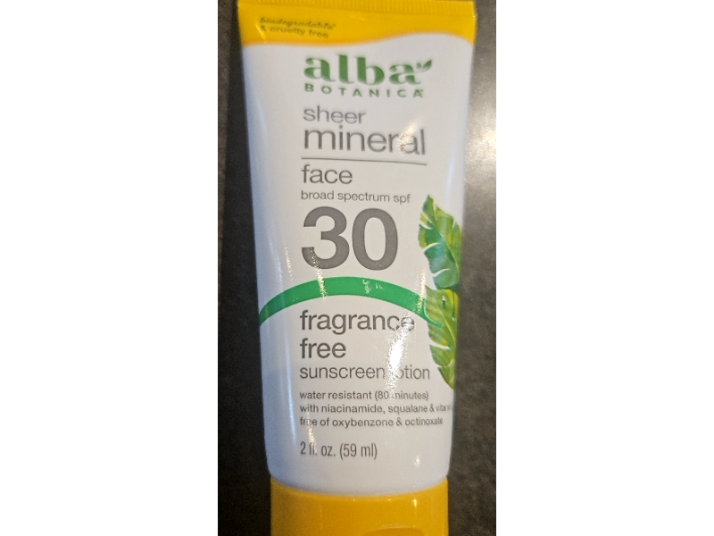 Alba Botanica Sheer Mineral Face Sunscreen Lotion, SPF 30, 2 fl oz/59 mL