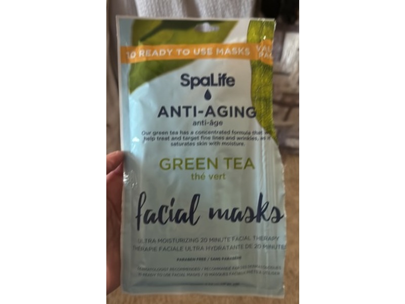 Spalife Anti-Aging Facial Mask, Green Tea, 0.63 oz/18 g, 10 Count