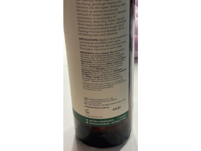 Sukin Signature Foaming Facial Cleanser, 8.4 fl oz/250 mL