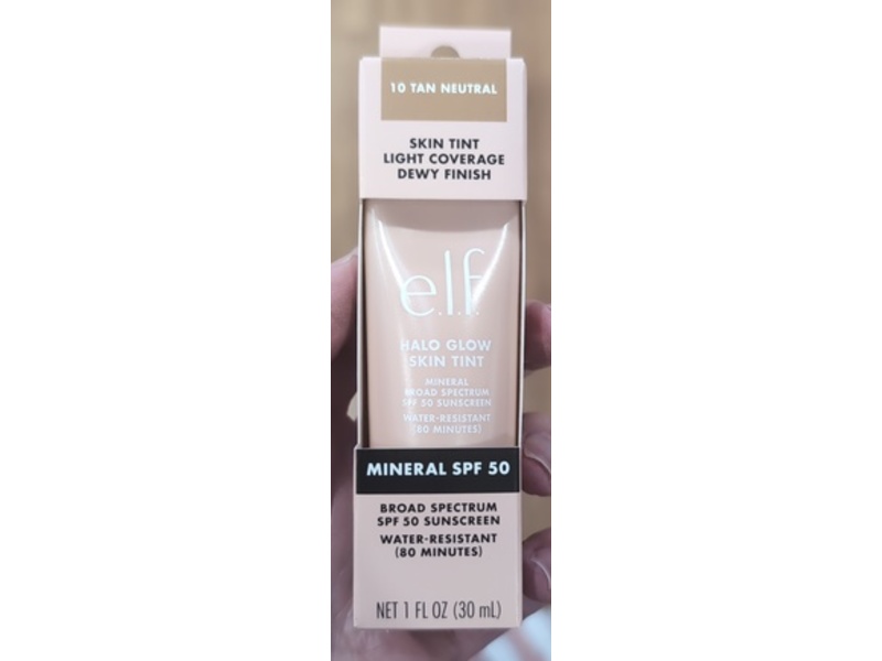 e.l.f. Halo Glow Skin Tint, SPF 50, 10 Tan Neutral, SPF 50, 1 fl oz/30 mL