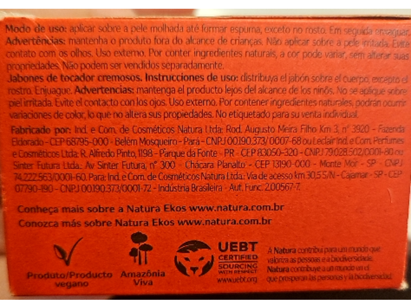 Natura Ekos Bar Soap, Andiroba, Castanha, Maracuja & Ucuuba, 3.52 oz, Pack Of 4