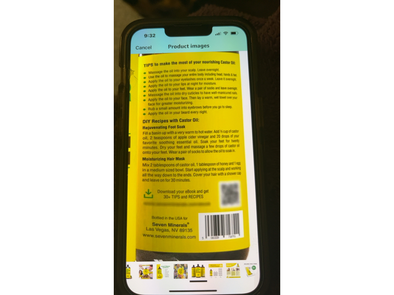 Seven Minerals Pure Castor Oil, 32 fl oz/950 mL