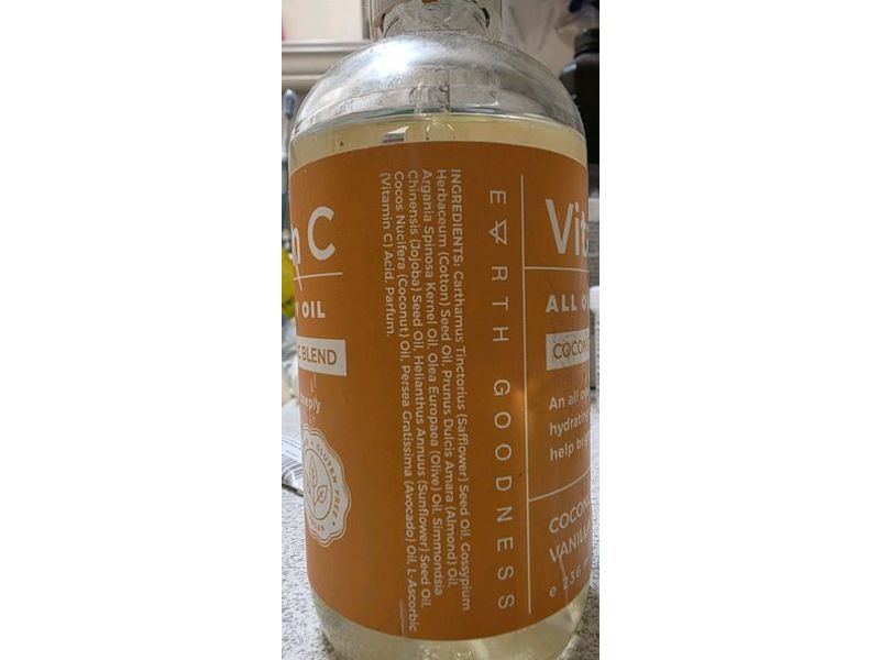 Earth Goodness Vitamin C All Over Body Oil Coconut+Vitamin C Blend, Coconut & Vanilla, 8 fl oz/236 mL