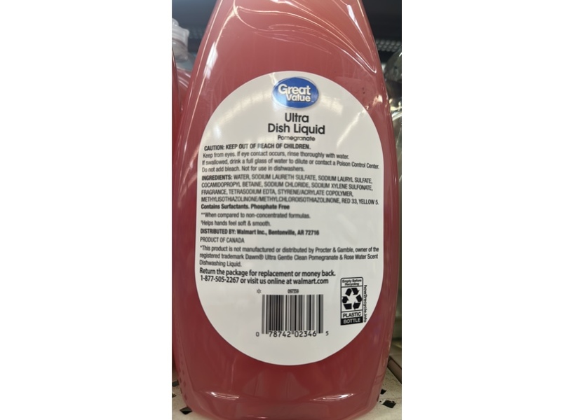 Great Value Ultra Dish Liquid, Pomegranate, 40 fl oz/1.18 L
