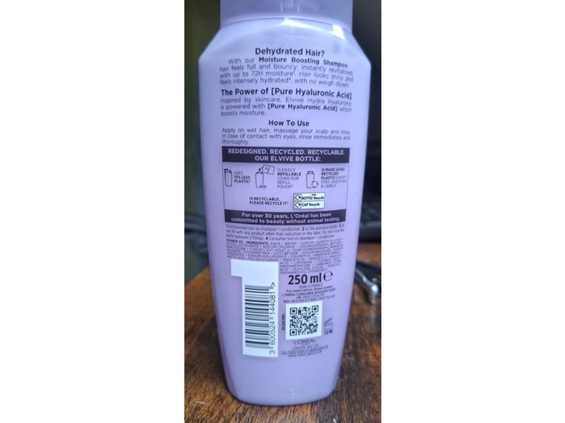 L'Oreal Paris Elvive Moisture Boosting Shampoo, Hydra Hyaluronic, 250 mL