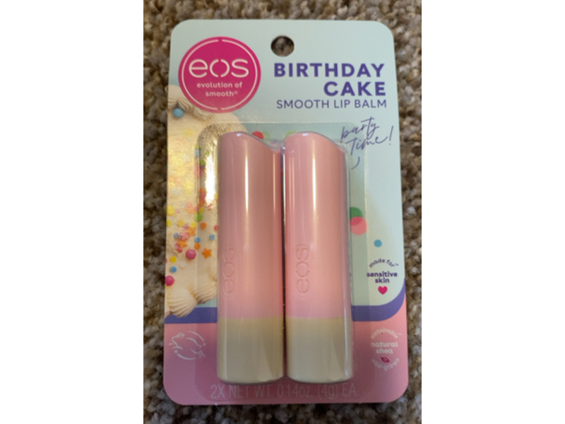 EOS Evolution Of Smooth Lip Balm, Birthday Cake, 0.14 oz/4 g, Pack Of 2