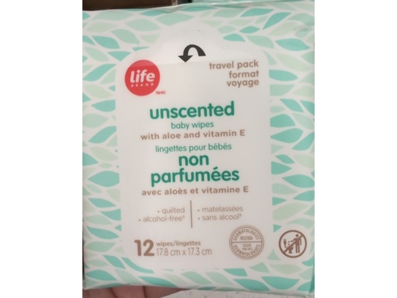 Life Brand Unscented Baby Wipes, Aloe & Vitamin E, 12 Count